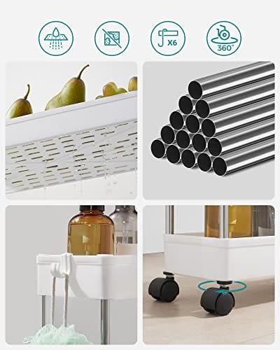 Songmics 3-lagers förvaringsvagn, köksvagn på hjul, 42 x 13,5 x 61 cm, vit 4 Songmics 3-lagers förvaringsvagn, köksvagn på hjul, 42 x 13,5 x 61 cm, vit - Bild 4