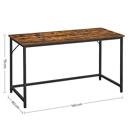 Vasagle LWD043B01 Tunt kontorsskrivbord 140 x 60 x 75,7 cm Studio hemmakontor Enkel montering Stål Industriell design Vintage Brun/Svart 3 Vasagle LWD043B01 Tunt kontorsskrivbord 140 x 60 x 75,7 cm Studio hemmakontor Enkel montering Stål Industriell design Vintage Brun/Svart - Bild 3