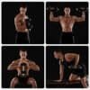 Man with dumbbells demonstrating strength and fitness exercises.