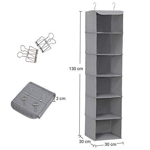 Songmics hängande förvaring med 6 hyllor Garderobsarrangör + 2 klämmor, grå 30 x 30 x 130 cm (B x DXH) RCH06G 6 Songmics hängande förvaring med 6 hyllor Garderobsarrangör + 2 klämmor, grå 30 x 30 x 130 cm (B x DXH) RCH06G - Bild 6