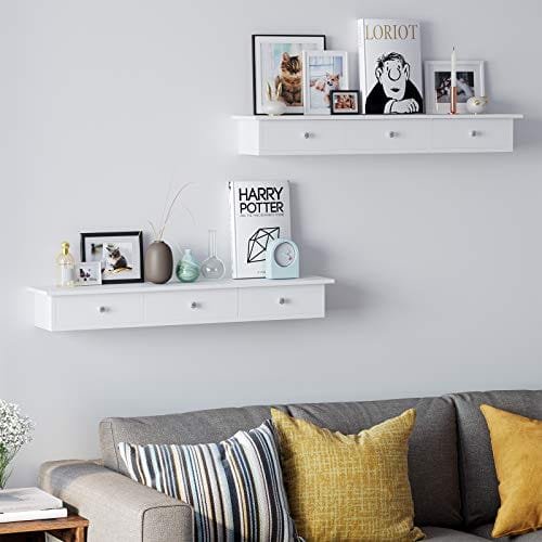 Songmics flytande vägghylla med 3 lådor, förvaringshylla i hall, 80 x 15 x 10 cm, vardagsrum, sovrum, kök, högglansfärg, vit LWS085W01 2 Songmics flytande vägghylla med 3 lådor, förvaringshylla i hall, 80 x 15 x 10 cm, vardagsrum, sovrum, kök, högglansfärg, vit LWS085W01 - Bild 2