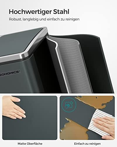 Songmics Kitchen Bin, 2 x 15 L stål skräpfack, stegfack med inre hinkar, antracitgrå 3 Songmics Kitchen Bin, 2 x 15 L stål skräpfack, stegfack med inre hinkar, antracitgrå - Bild 3