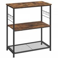 Vasagle kökshylla, mikrovågshylla, köksö, stående hylla, metallstomme, 3 hyllor, öppen, 6 krokar, multifunktionell hylla, 80 x 40 x 90 cm, industriell design, vintage brun/svart KKI01