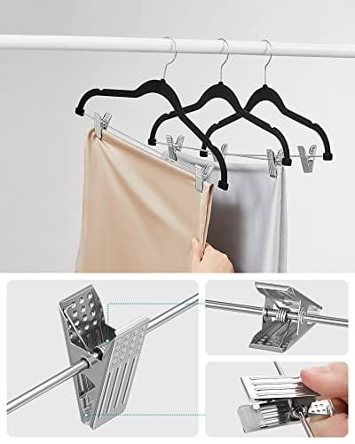 Byxhängare, Set med 12 Sammetshängare med Justerbara Klämmor, 42,5 Cm Längd, Halkfri, Platsbesparande, För Kjolar, Kappor, Klänningar, Svart 6 Byxhängare, Set med 12 Sammetshängare med Justerbara Klämmor, 42,5 Cm Längd, Halkfri, Platsbesparande, För Kjolar, Kappor, Klänningar, Svart - Bild 6