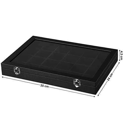 Songmics smyckeskrin, smyckeskåp med 24 fack, med glaslock, svart 6 Songmics smyckeskrin, smyckeskåp med 24 fack, med glaslock, svart - Bild 6