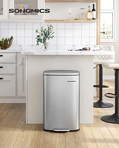 Songmics Kitchen Pedal Bin, återvinningskärl, 50L skräpavfallsfack, gångjärnslock, silver 2 Songmics Kitchen Pedal Bin, återvinningskärl, 50L skräpavfallsfack, gångjärnslock, silver - Bild 2