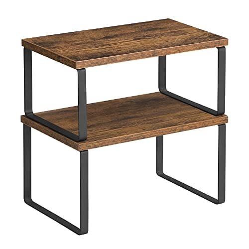 Songmics kryddhyllor, set med 2, kökshyllor, utbyggbar köksarrangör, stapelbar, metall och spånskiva, hyllinsats, för köksskåp, kök, vintage brun-svart KCS020x01 1 Songmics kryddhyllor, set med 2, kökshyllor, utbyggbar köksarrangör, stapelbar, metall och spånskiva, hyllinsats, för köksskåp, kök, vintage brun-svart KCS020x01