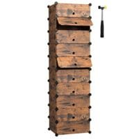 Songmics förreglade skoställ, rektangulär förvaringsorganisator, modulär DIY-förvaringshylla med 10 platser, 40 x 30 x 17 cm för varje plats, plastgarderob med dörrar, rustik brun LPC010A00