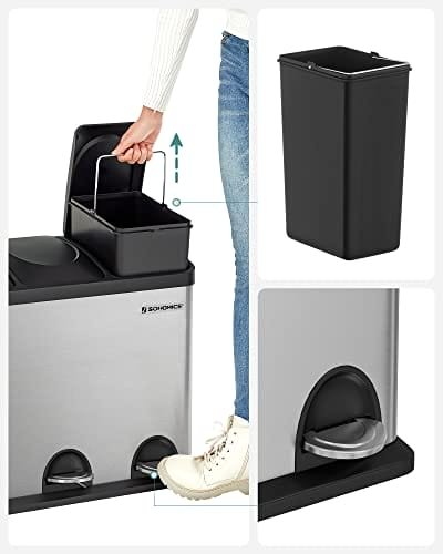 Songmics 54L återvinningskärl Papperskorg Stålpedalbehållare 3 sektioner innerkorgar 6 sorteringsmärken för enkel avfallsseparering Silver och svart LTB54L 4 Songmics 54L återvinningskärl Papperskorg Stålpedalbehållare 3 sektioner innerkorgar 6 sorteringsmärken för enkel avfallsseparering Silver och svart LTB54L - Bild 4