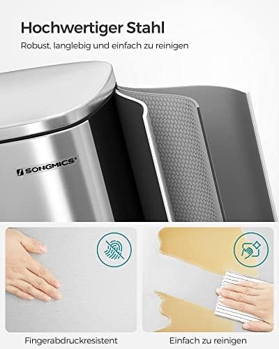 Songmics Kitchen Pedal Bin, återvinningskärl, 50L skräpavfallsfack, gångjärnslock, silver 3 Songmics Kitchen Pedal Bin, återvinningskärl, 50L skräpavfallsfack, gångjärnslock, silver - Bild 3