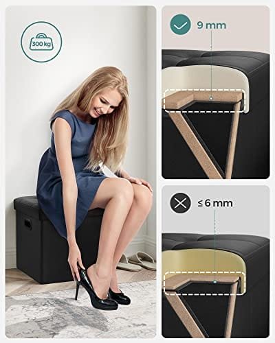 Songmics 80 L Folding Ottoman Bänk Förvaringslåda Vändlock Lastkapacitet på 300 kg 76 x 38 x 38 cm Svart LSF45BK 4 Songmics 80 L Folding Ottoman Bänk Förvaringslåda Vändlock Lastkapacitet på 300 kg 76 x 38 x 38 cm Svart LSF45BK - Bild 4