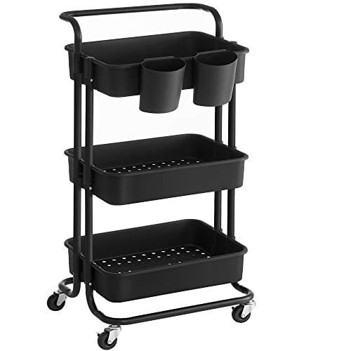 Songmics Rolling Cart, 3-Tier Storage Cart, förvaringsvagn med handtag, svart 1 förvaringsvagn