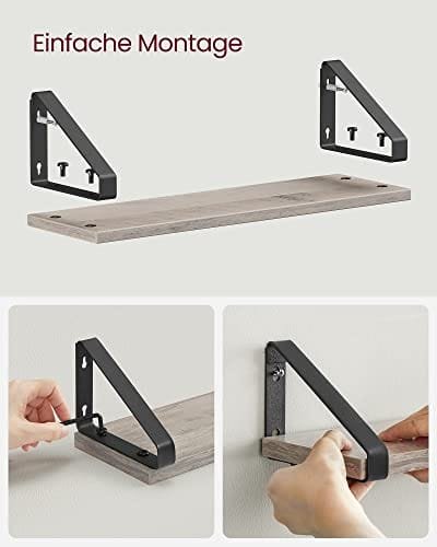 Vasagle Industrial Design Flytande hyllor Set med 3 Väggmonterade, Grå Svart 6 Vasagle Industrial Design Flytande hyllor Set med 3 Väggmonterade, Grå Svart - Bild 6