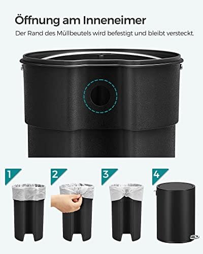 Songmics Badrumskorg, 3 liters toalett pedalfack, stål 6 Songmics Badrumskorg, 3 liters toalett pedalfack, stål - Bild 6