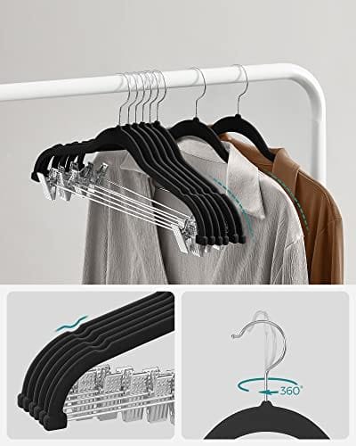 Byxhängare, Set med 12 Sammetshängare med Justerbara Klämmor, 42,5 Cm Längd, Halkfri, Platsbesparande, För Kjolar, Kappor, Klänningar, Svart 5 Byxhängare, Set med 12 Sammetshängare med Justerbara Klämmor, 42,5 Cm Längd, Halkfri, Platsbesparande, För Kjolar, Kappor, Klänningar, Svart - Bild 5