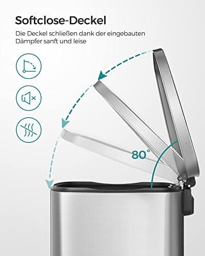 Songmics Kitchen Pedal Bin, återvinningskärl, 50L skräpavfallsfack, gångjärnslock, silver 4 Songmics Kitchen Pedal Bin, återvinningskärl, 50L skräpavfallsfack, gångjärnslock, silver - Bild 4