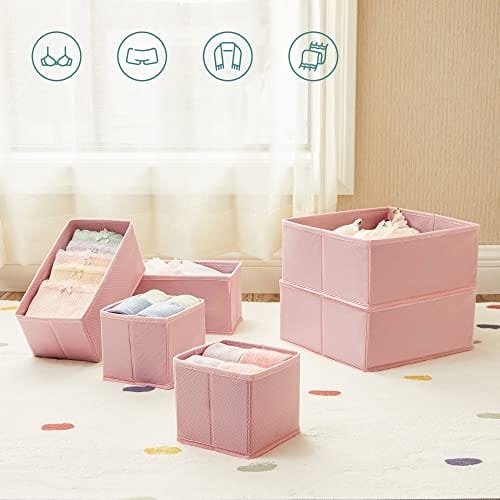 Songmics lådorganisatorer, byråavdelare, set med 6, hopfällbara tygförvaringslådor för strumpor, underkläder, behåar, band, halsdukar, rosa RDZ06PK 3 Songmics lådorganisatorer, byråavdelare, set med 6, hopfällbara tygförvaringslådor för strumpor, underkläder, behåar, band, halsdukar, rosa RDZ06PK - Bild 3
