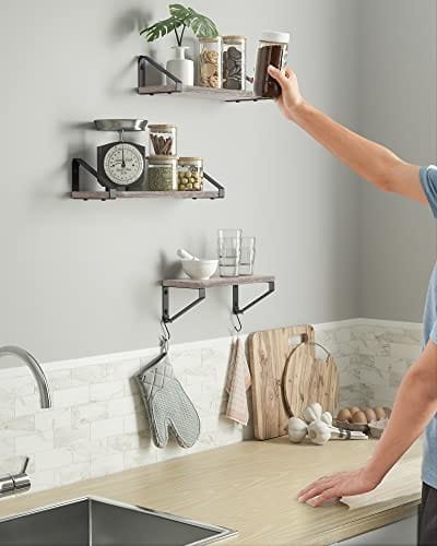 Vasagle Industrial Design Flytande hyllor Set med 3 Väggmonterade, Grå Svart 2 Vasagle Industrial Design Flytande hyllor Set med 3 Väggmonterade, Grå Svart - Bild 2