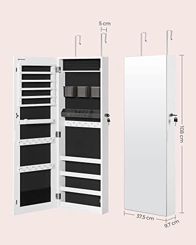 Songmics Smyckesskåp Armoire Låsbar väggmonterad förvaringsenhet med 2 plastförvaringsbrickor för kosmetika Ramlös hellängdsspegel för halsband Örhänge Vit JJC001W01 7 Songmics Smyckesskåp Armoire Låsbar väggmonterad förvaringsenhet med 2 plastförvaringsbrickor för kosmetika Ramlös hellängdsspegel för halsband Örhänge Vit JJC001W01 - Bild 7
