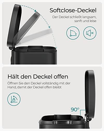 SONGMICS Kökskärl 30L, med pedal, mjukstängande lock, stål, svart 3 SONGMICS Kökskärl 30L, med pedal, mjukstängande lock, stål, svart - Bild 3