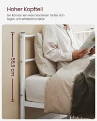 Vasagle  dubbelsäng ram metall sängram passar 140 x 190 cm madrass, vit - Bild 6