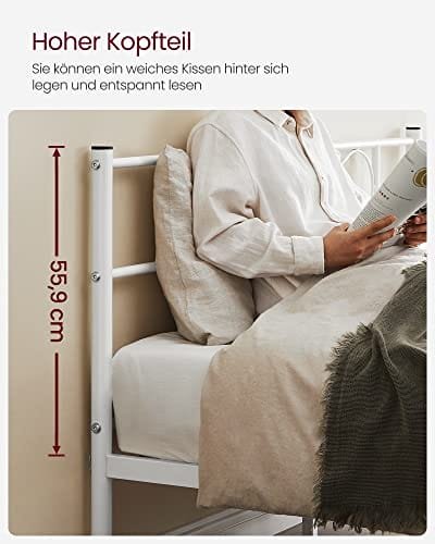 Vasagle dubbelsäng ram metall sängram passar 140 x 190 cm madrass, vit 6 Vasagle dubbelsäng ram metall sängram passar 140 x 190 cm madrass, vit - Bild 6