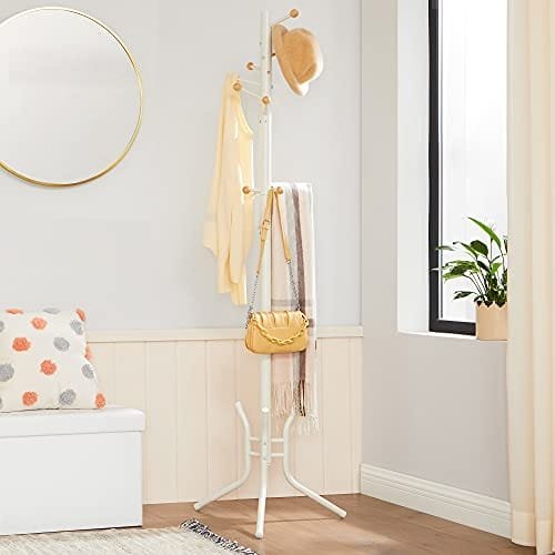 Songmics klädhängare, fristående metallpälsträd, 11 krokar med trägavlar, för kappor, hattar, väskor, 53,5 x 53,5 x 173 cm, vit RCR028W01 6 Songmics klädhängare, fristående metallpälsträd, 11 krokar med trägavlar, för kappor, hattar, väskor, 53,5 x 53,5 x 173 cm, vit RCR028W01 - Bild 6