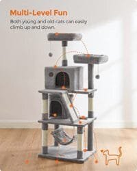 Cat Tree, Cat Condo med 2 Katthålor, 155 Cm, Ljusgrå 3 Cat Tree, Cat Condo med 2 Katthålor, 155 Cm, Ljusgrå - Bild 3