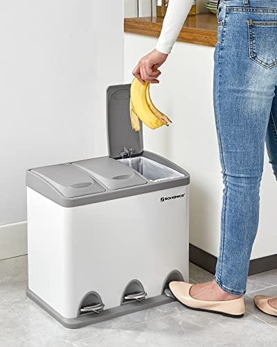 Songmics Pedal Bin, 3 x 8L återvinningsfack, 3-fack metallskräp, stål, vit och grå 7 Songmics Pedal Bin, 3 x 8L återvinningsfack, 3-fack metallskräp, stål, vit och grå - Bild 7