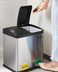 Papperskorg, 30 Liters Avfallssepareringssystem, 2 X 15l Kärl, med Innerkorgar, Färgkodade Pedaler, För Kök, Vardagsrum, Silver Och Svart - Bild 6