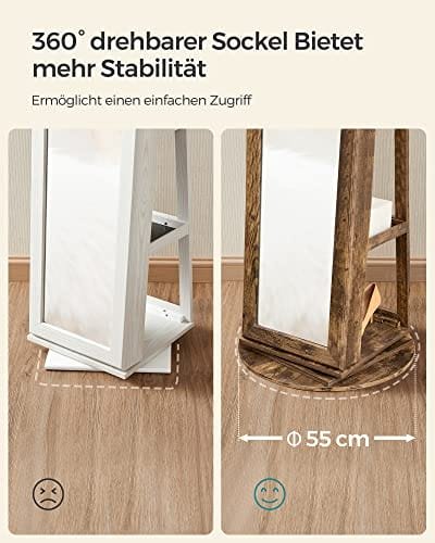 Songmics 360° roterande smyckesskåp, hellängdsspegel, låsbar, förvaringshyllor, rustik brun 4 Songmics 360° roterande smyckesskåp, hellängdsspegel, låsbar, förvaringshyllor, rustik brun - Bild 4