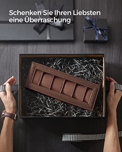 Songmics klocklåda med 6 fack, klockhållare med lås, 11,2 x 30 x 8 cm, presentidé, brunt 2 Songmics klocklåda med 6 fack, klockhållare med lås, 11,2 x 30 x 8 cm, presentidé, brunt - Bild 2