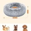 Ljusgrå hund- och kattsäng med diameter 60 cm, idealisk för husdjur upp till 11 kg.