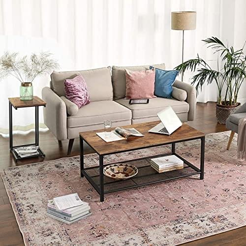 Vasagle sidobord, gavelbord, sängbord med näthylla, frukost vid sängen, under soffan, i sovrummet i vardagsrummet, enkel montering, platsbesparande, industri, rustik brun Lnt51x 4 Vasagle sidobord, gavelbord, sängbord med näthylla, frukost vid sängen, under soffan, i sovrummet i vardagsrummet, enkel montering, platsbesparande, industri, rustik brun Lnt51x - Bild 4