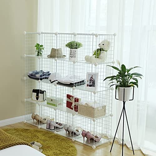 Songmics 16 Cube Metal Wire Storage Organizer, DIY-garderobsskåp och modulära hyllgaller, Trådnätshyllor och ställ, vit LPI44W 4 Songmics 16 Cube Metal Wire Storage Organizer, DIY-garderobsskåp och modulära hyllgaller, Trådnätshyllor och ställ, vit LPI44W - Bild 4