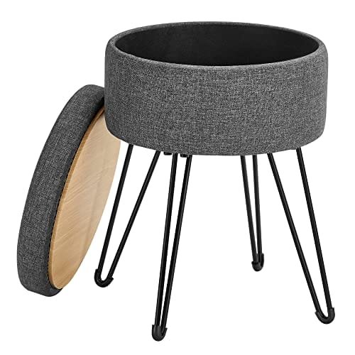 Songmics Round Storage Ottoman Bundle, Liten ottomansk pall med förvaring, fåfänglighetsstol, fotpall, för vardagsrum, sovrum, mörkgrå LOM002G02 och LOM002G01 1 Songmics Round Storage Ottoman Bundle, Liten ottomansk pall med förvaring, fåfänglighetsstol, fotpall, för vardagsrum, sovrum, mörkgrå LOM002G02 och LOM002G01