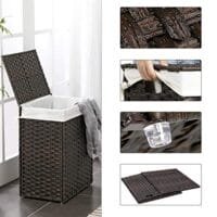 Songmics handvävd tvättkorg, 23,8 gal (90L) tvättkorg i syntetisk rotting med lock och handtag, hopfällbar, avtagbar foderpåse, brun ulcb051k02 6 Songmics handvävd tvättkorg, 23,8 gal (90L) tvättkorg i syntetisk rotting med lock och handtag, hopfällbar, avtagbar foderpåse, brun ulcb051k02 - Bild 6