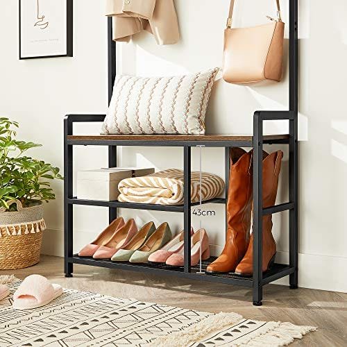 Vasagle klädhängare, hallträd med 8 krokar, skobänk, förvaringshyllor, brun och svart 5 Vasagle klädhängare, hallträd med 8 krokar, skobänk, förvaringshyllor, brun och svart - Bild 5