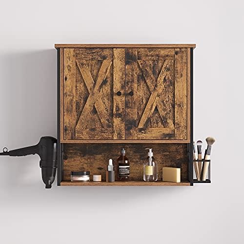 Vasagle badrumsskåp, badrumsskåp, väggskåp, förvaringsskåp, med 2 dörrar, justerbara hyllor, med hårtork, industriell design, vintage brun/svart BBK123B01 7 Vasagle badrumsskåp, badrumsskåp, väggskåp, förvaringsskåp, med 2 dörrar, justerbara hyllor, med hårtork, industriell design, vintage brun/svart BBK123B01 - Bild 7