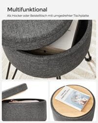Songmics LOM002G02 ROUND AFTOOL med förvaringsutrymme, förvaringslåda med lock, 13,4L, fotstöd, metallben, vadderad sits, för vardagsrum, sovrum, mörkgrå 7 Songmics LOM002G02 ROUND AFTOOL med förvaringsutrymme, förvaringslåda med lock, 13,4L, fotstöd, metallben, vadderad sits, för vardagsrum, sovrum, mörkgrå - Bild 7