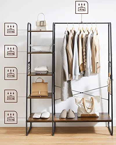 Vasagle klädstång, klädställ med skohylla, 5-lagers förvaringsställ, rustik brun och svart 5 Vasagle klädstång, klädställ med skohylla, 5-lagers förvaringsställ, rustik brun och svart - Bild 5