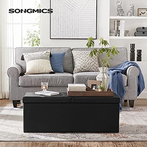 Songmics 120L Folding Ottoman Bänk, Förvaringslåda Förvaringskub, Svart 110 x 38 x 38 cm 2 Songmics 120L Folding Ottoman Bänk, Förvaringslåda Förvaringskub, Svart 110 x 38 x 38 cm - Bild 2