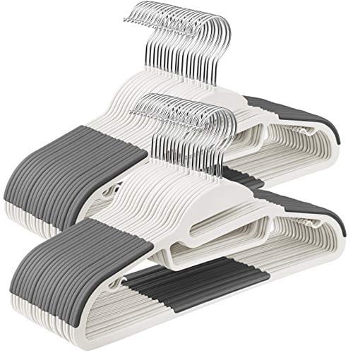 Songmics Set med 50 klädhängare i plast, halkfri, 41,5 cm lång, vit och mörkgrå 1 klädhängare