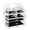 Transparent makeup organizer med 6 lådor och 16 fack för smink och skönhetsprodukter.