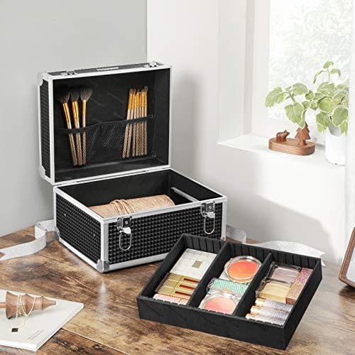 Songmics sminkfodral, låsbart kosmetikafodral, resekosmetikorganisatör för frisörer och makeupartister, med avtagbar bricka, svart JBC328B01 2 Songmics sminkfodral, låsbart kosmetikafodral, resekosmetikorganisatör för frisörer och makeupartister, med avtagbar bricka, svart JBC328B01 - Bild 2