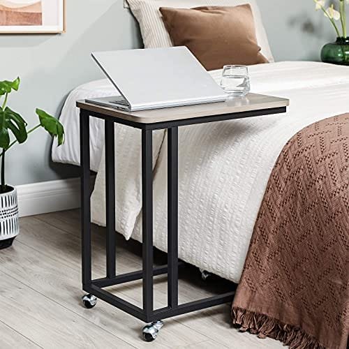 Vasagle End Table, sidobord, soffbord, med stålram och hjul, enkel montering, industri, för vardagsrum, sovrum, balkong, greige och svart LNT050B02 3 Vasagle End Table, sidobord, soffbord, med stålram och hjul, enkel montering, industri, för vardagsrum, sovrum, balkong, greige och svart LNT050B02 - Bild 3