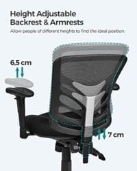 Songmics OBN52BK Kontorsstol, Ergonomisk Vridstol, Mesh Skrivbord, Justerbar Stolshöjd, Ryggstöd, 3 Justeringsspakar, Svankstöd och Justerbart Armstöd, Tillverkad av PU 5 Songmics OBN52BK Kontorsstol, Ergonomisk Vridstol, Mesh Skrivbord, Justerbar Stolshöjd, Ryggstöd, 3 Justeringsspakar, Svankstöd och Justerbart Armstöd, Tillverkad av PU - Bild 5