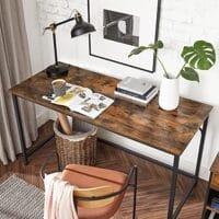 Vasagle LWD043B01 Tunt kontorsskrivbord 140 x 60 x 75,7 cm Studio hemmakontor Enkel montering Stål Industriell design Vintage Brun/Svart 7 Vasagle LWD043B01 Tunt kontorsskrivbord 140 x 60 x 75,7 cm Studio hemmakontor Enkel montering Stål Industriell design Vintage Brun/Svart - Bild 7