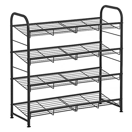 Songmics 4-lagers skoställ, stapelbar skoförvaring, stål, 68,5 x 27,5 x 65 cm, svart 1 skoställ