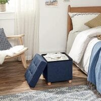 Songmics Storage Ottoman, stoppad hopfällbar bänk, kista med lock, massiva träfötter, platsbesparande, rymmer upp till 300 kg, marinblå LSF14in 7 Songmics Storage Ottoman, stoppad hopfällbar bänk, kista med lock, massiva träfötter, platsbesparande, rymmer upp till 300 kg, marinblå LSF14in - Bild 7